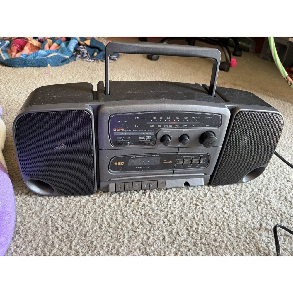 GPX AM/FM Cassette Boom Box With Black Equalizer & Power Cord-RARE-